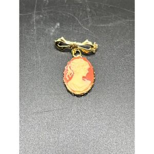 Gold Tone Bow Cameo Brooch Oval Portrait Pin Women's Vintage‎ Style Jewelry